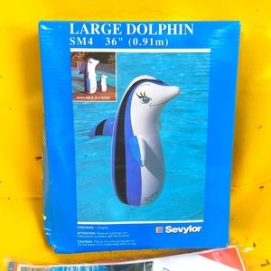 Large Blow UP Swim DOLPHIN Bobble Pool Party Float Sevylor New inBox Vintage y2k